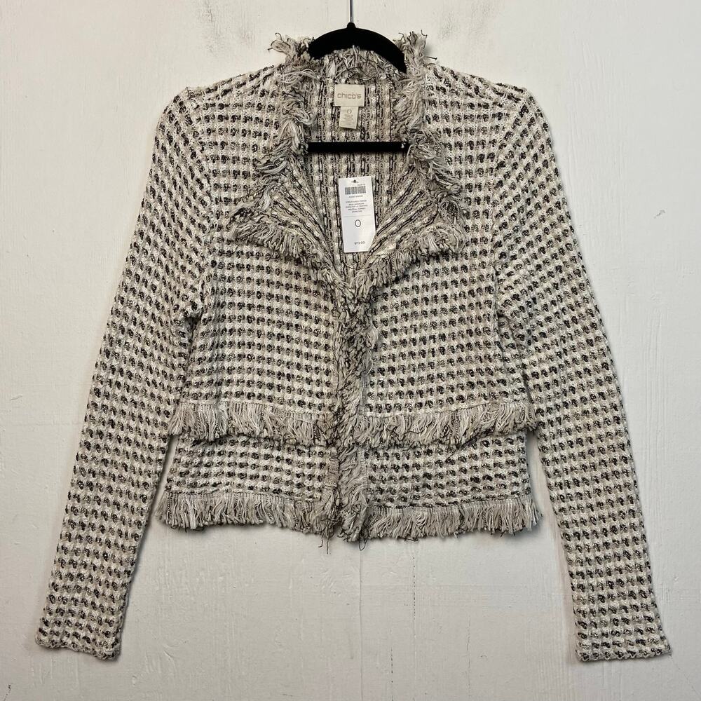 Chico's Black and White Textured Cardigan